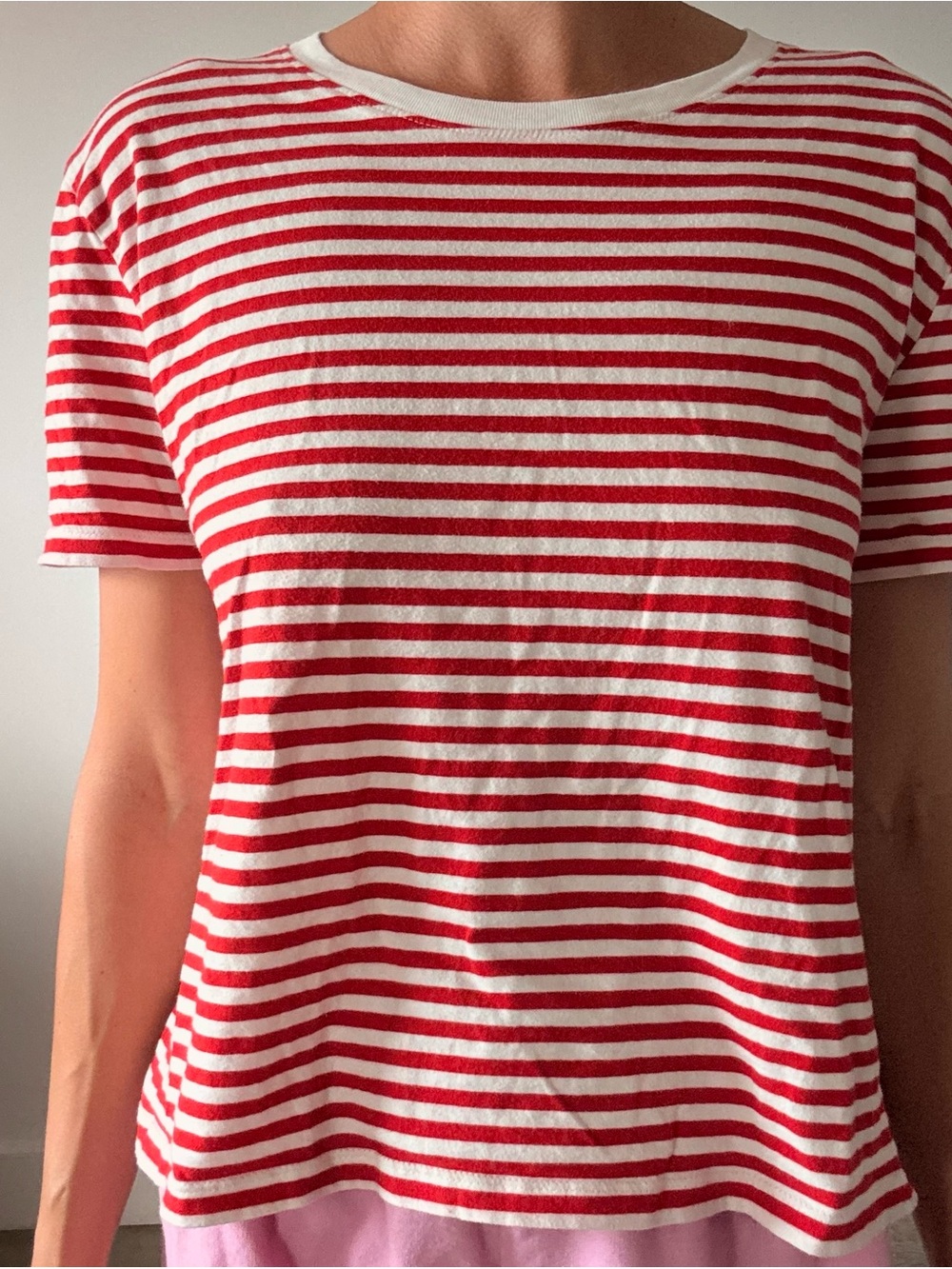 Zara Red and White Striped Short Sleeve Cotton Tee